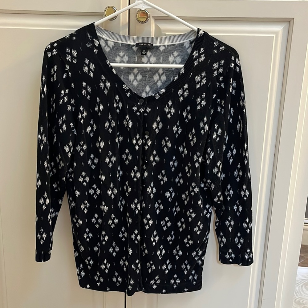 Talbots cardigan medium black and white sweater